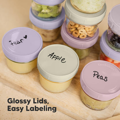 KeaBabies 4pk 8oz & 4pk 4oz Glass Baby Food Containers with Lids - Leak-Proof,Microwavable Small Glass Jars,Baby Purees & Toddler Snack Storage Containers,BPA-Free,Dishwasher & Freezer Safe(Musk Dusk)