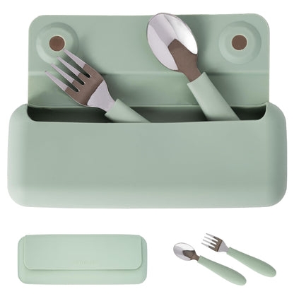 ASOMIC 316 Stainless Steel Utensils Set with Silicone Handle & Travel Case for Toddlers & Kids, Children Spoon, Fork & Case for Daycare, Preschool, School & Baby Meals – BPA-Free, Dishwasher Safe