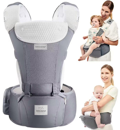 Bebamour Baby Carrier Newborn to Toddler-2 in 1 Hip Seat & Carrier Front and Back Carry with Head Hood & 3 Pieces Teething Pads& Waist Extenders & Storage Bag 0-36 Months (Green)