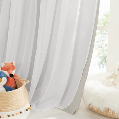 NICETOWN Nursery Curtains for Kids, Farmhouse Blackout Curtain Panels for Bedroom, Double Layer Star Hollow-Out Grommet Aesthetic Living Room Toddler Window Curtains, 2 Pcs, W52 x L84, Biscotti Beige