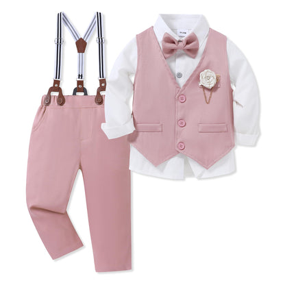 WESIDOM Toddler Boy Clothes Suit Formal Dress Shirt+Bowtie+Vest+Boutonniere+Suspender Pants Boys Gentleman Outfits Set