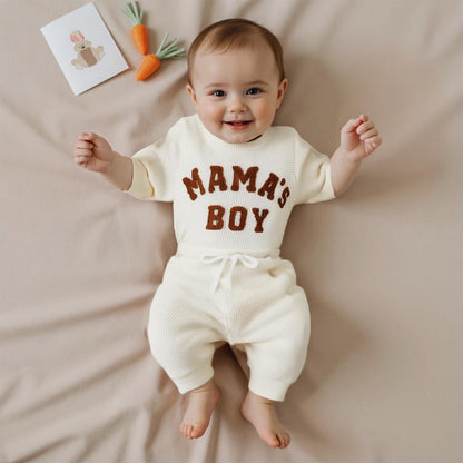 Douhoow Baby Boy Clothes Letters Embroidered Baby Sweatshirt Romper Waffle Pants Set Infant Boy Fall Winter Outfits