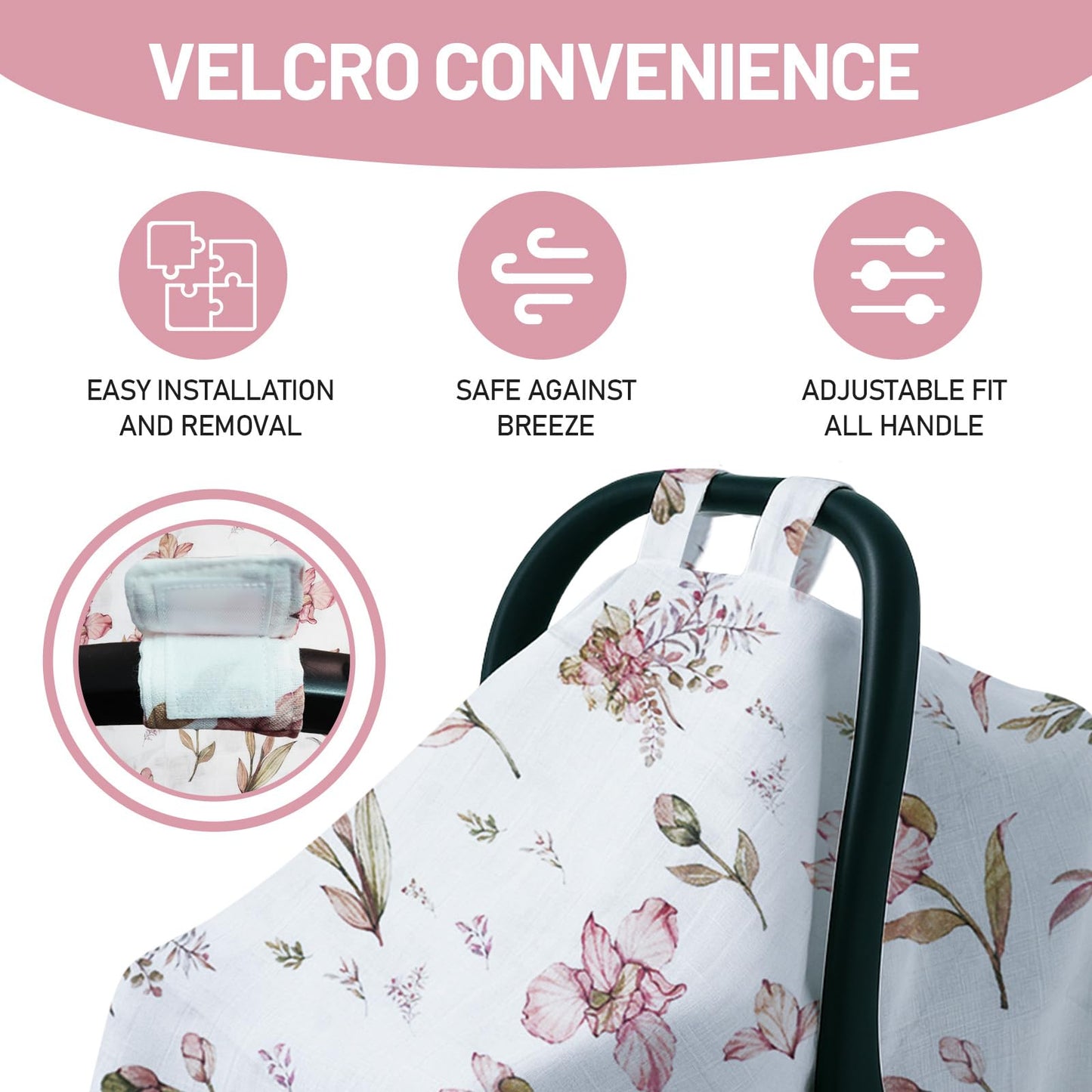 100% Muslin Summer Baby Car Seat Cover, Universal Fit Infant Car Seat Canopy, Breathable & Lightweight Sun, Weather Protection for Boys & Girls