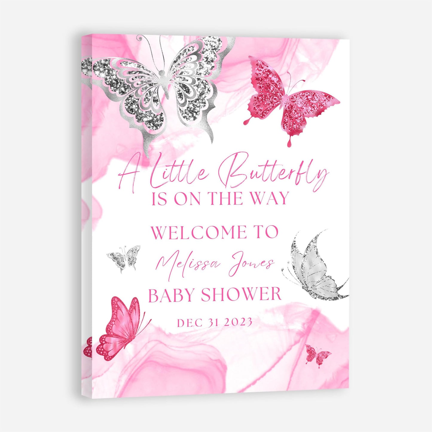 Personalized A Little Snowflake Is On The Way Welcome Sign, Pink, Girl, Winter Baby Shower Canvas