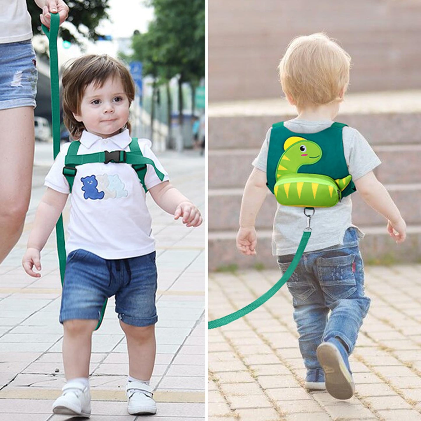 Accmor Toddler Harness with Leash, Cute Dinosaur Kids Harness + Anti Lost Wrist Link, Mini Child Harness Leash Wristband Strap Belt Protector for Baby Boys Girls to Outdoor Travel (Blue)