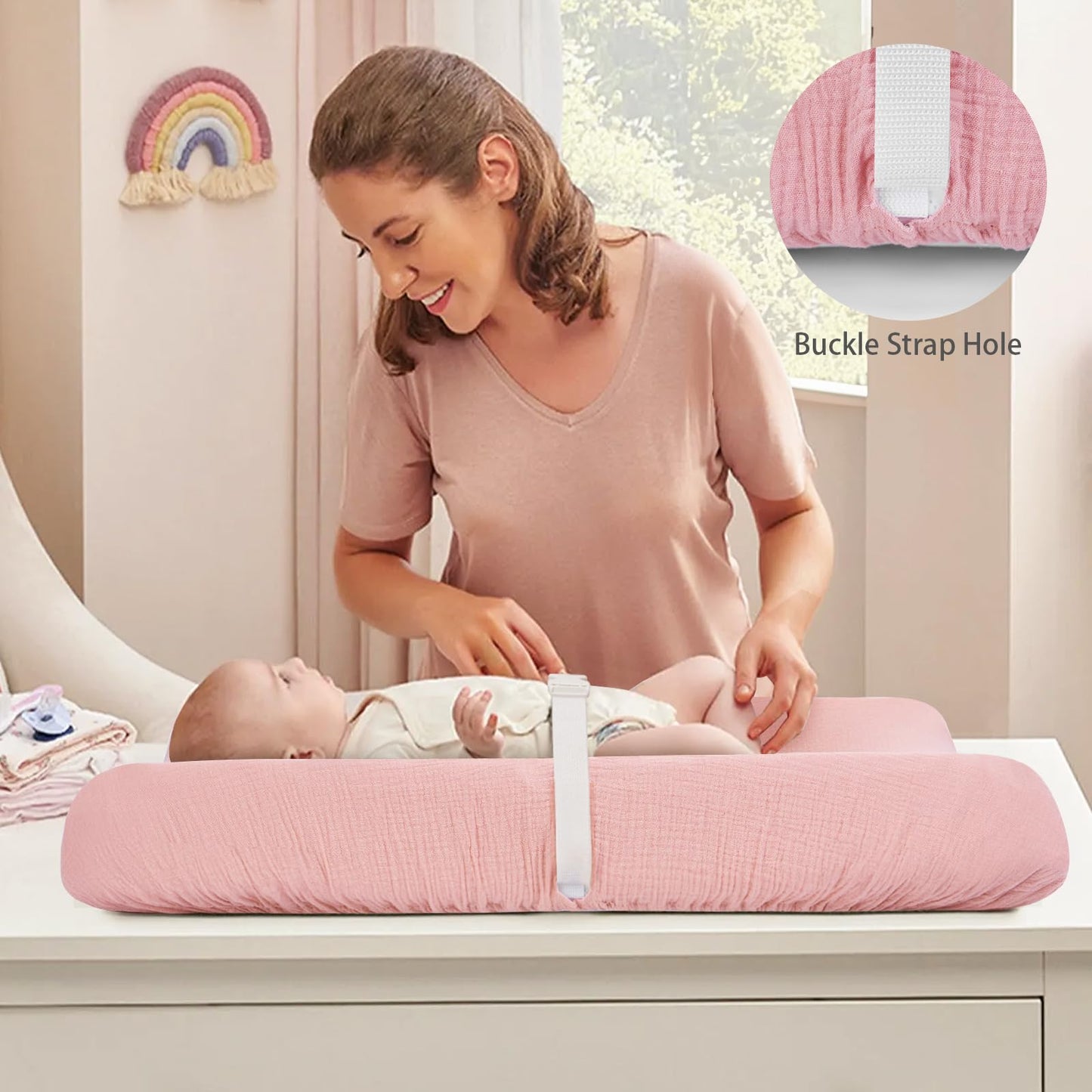2 Pack Muslin Changing Pad Cover for Baby Girls Boys, 100% Cotton Fitted Baby Diaper Changing Table, Soft and Breathable Changing Pad Sheets, Pink