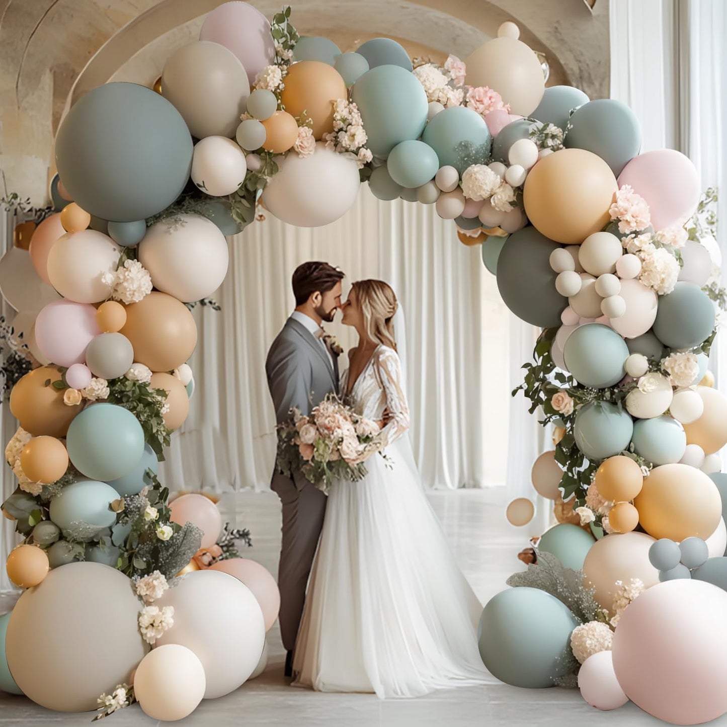 Dusty Green Nude Pink Balloons Arch Kit, Double Stuffed Pastel Balloon Arch Dark Light Green Blush Nude Cream White Sand Tan Pink Balloons for Wedding Birthday Party Woodland Baby Shower Decorations