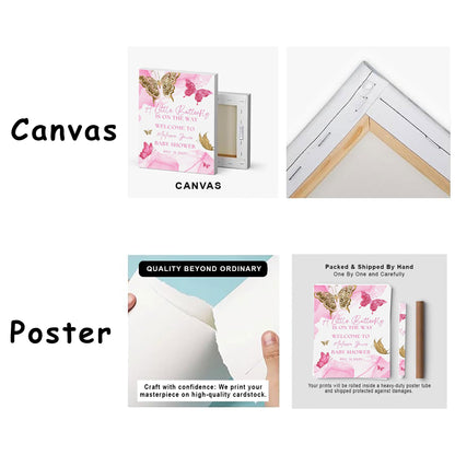 Personalized A Little Snowflake Is On The Way Welcome Sign, Pink, Girl, Winter Baby Shower Canvas