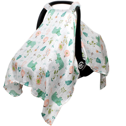Muslin Baby Car Seat Cover, Breathable Infant Car Seat Cover Lightweight Carseat Canopy Covers for Babies, Universal Fit Stroller Cover for Summer Spring/Hot Days/Warm Weather