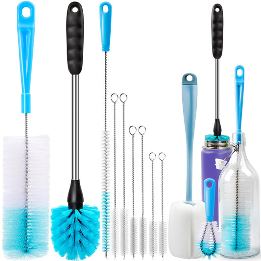 Holikme Bottle Brush Tube Cleaning Lab Set with Long Handle, Cup Cleaner for Washing Narrow Neck Beer Wine Decanter Pipes Lids Sinks Cap Covers, White