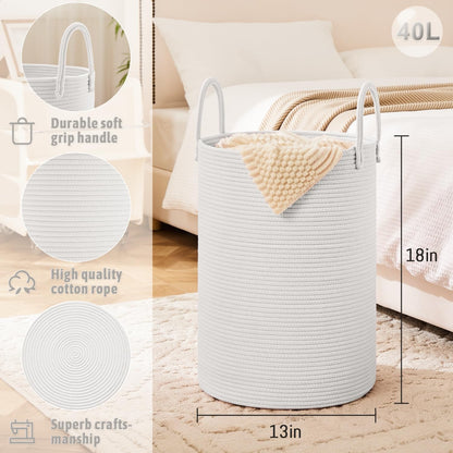 Laundry Basket,Woven Cotton Rope Laundry Hamper,60L for Decor Storage of Dirty Clothes,Toys and Blankets in Bathroom,Baby Room and Living Room