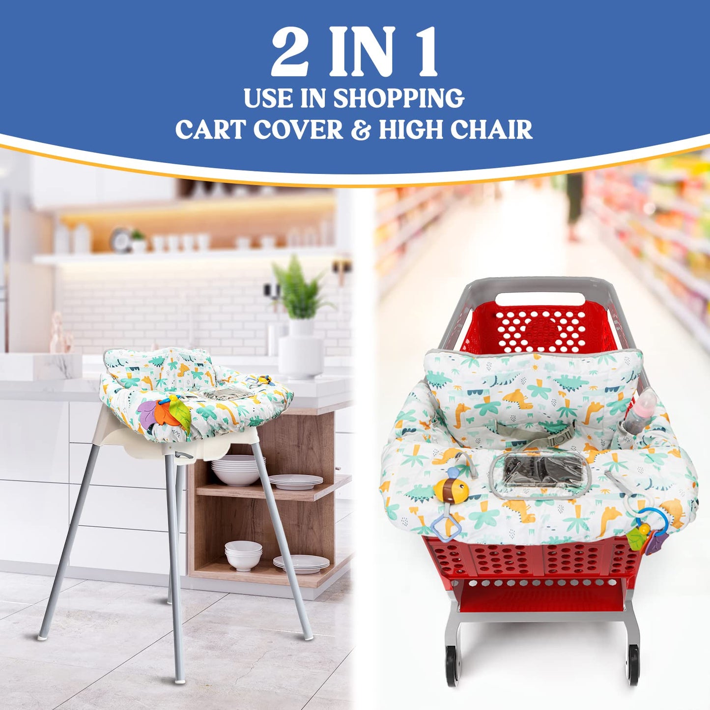 Shopping Cart Cover for Baby PILLANI, High Chair Cover for Restaurant Seat, Grocery Cart Cover for Baby Girl and Boy, Cotton Buggy Covers for Babies, Toddler Shopping Cart Cover