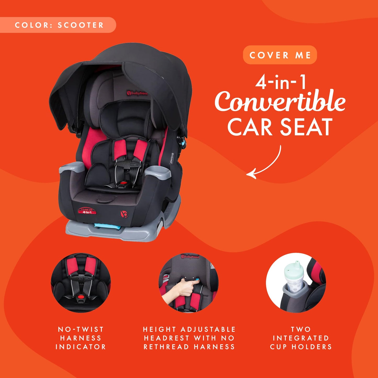 Baby Trend Cover Me™ 4-in-1 Convertible Car Seat, Vespa