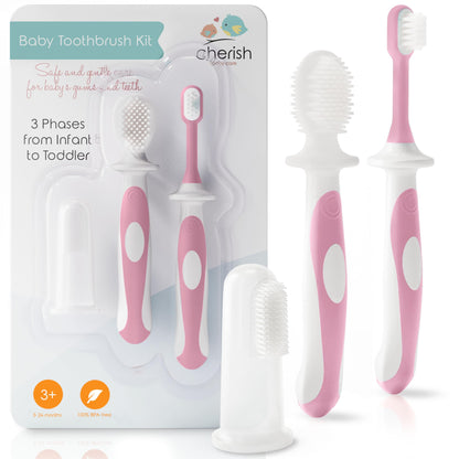 Cherish Baby Care Baby Toothbrush & Toddler Toothbrush Set (0-2 Years) - BPA-Free & Safety-Tested, 2023 Award Winner, Food-Grade Silicone (Teal)