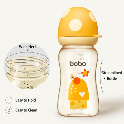 YOHKOH PPSU Baby Bottle Wide Neck, Newborn Anti-Colic Baby Bottle with Natural Response Nipple, Streamlined Body, Easy to Clean (8.8oz (Pack of 2), Yellow)