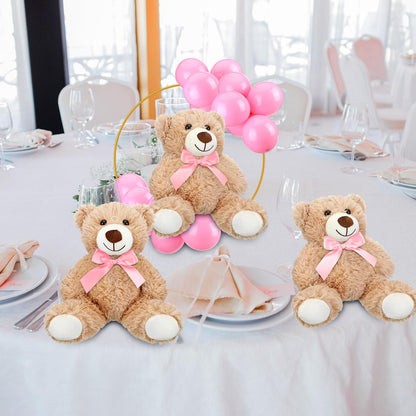 6 Sets Bear Baby Shower Table Centerpieces Bear Stuffed Animals 12 Inch Metal Floral Hoop with Stand Balloon for Wedding Baby Shower Birthday Flowers Table Decorations(Brown)