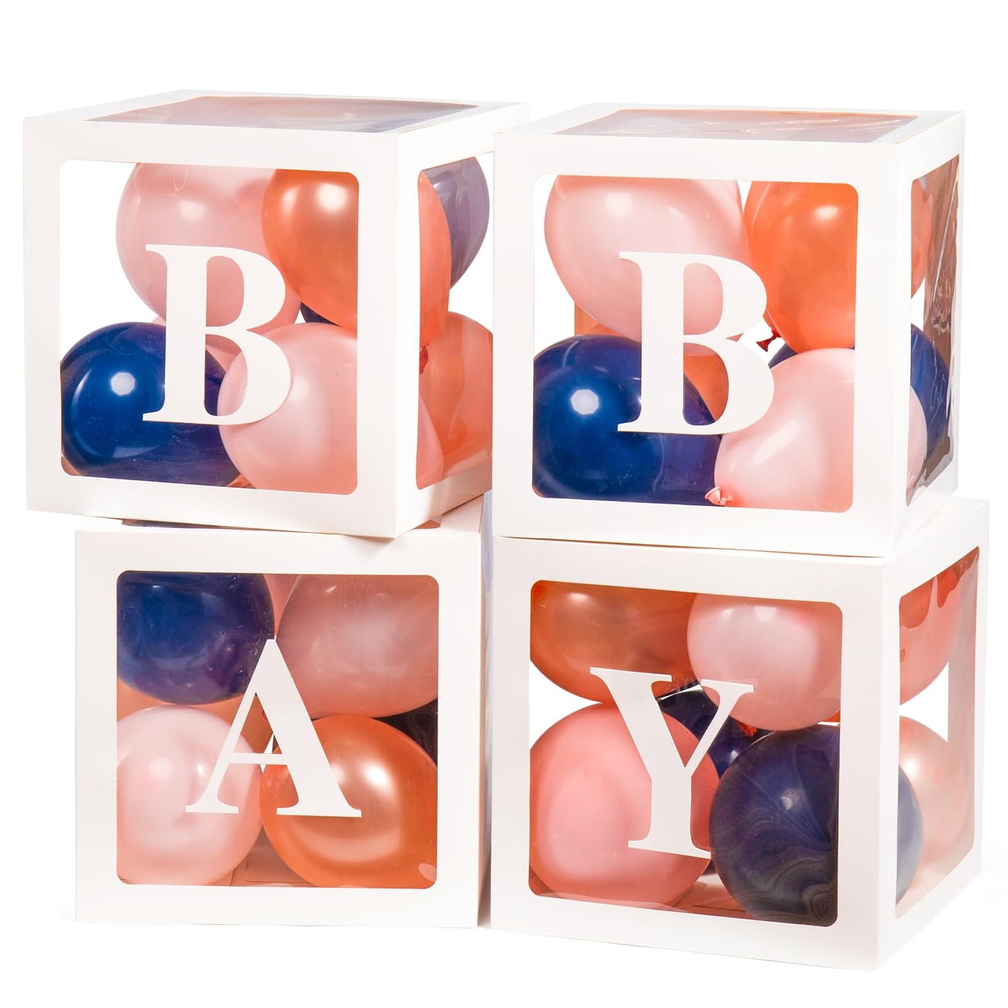 Baby Boxes with Letters for Baby Shower Decorations, Gender Reveal with 4 Pastel Balloon Boxes