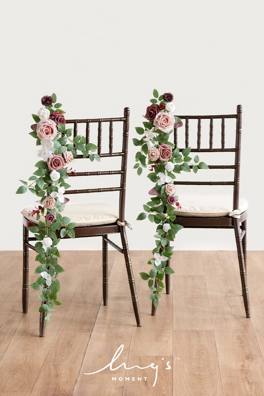 Ling's Moment 10pcs Wedding Chair Decorations Aisle Floral Swag Artificial Pew Flowers Hanging Garland Pink Blush & Cream For Ceremony Reception Church Rose Floral Faux Arrangement Party Outdoor Decor