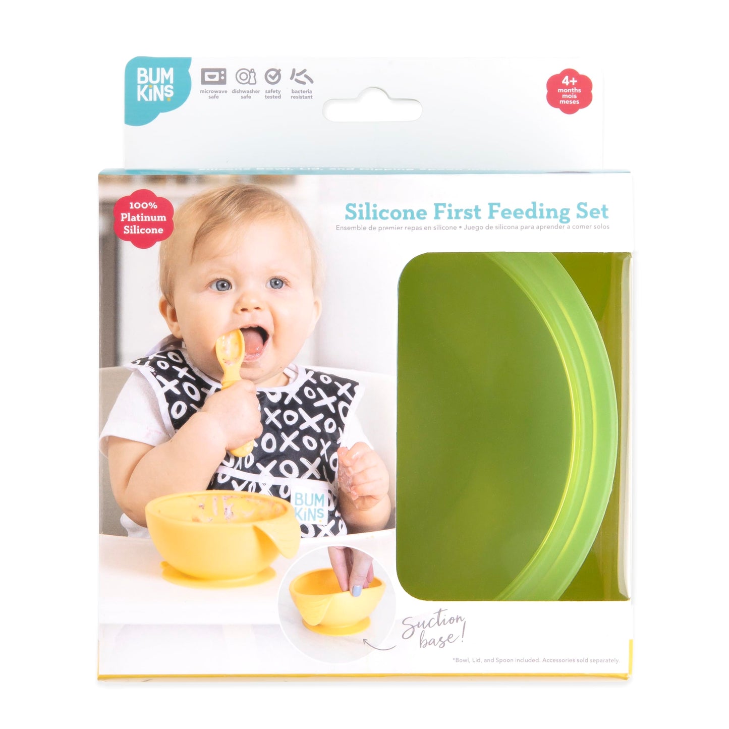 Bumkins Baby Bowls, Disney Minnie Mouse Silicone Baby Feeding Set, Suction Bowls for Baby and Toddler with Spoon, First Feeding Set, Platinum Silicone Bowl for Babies 4 Months
