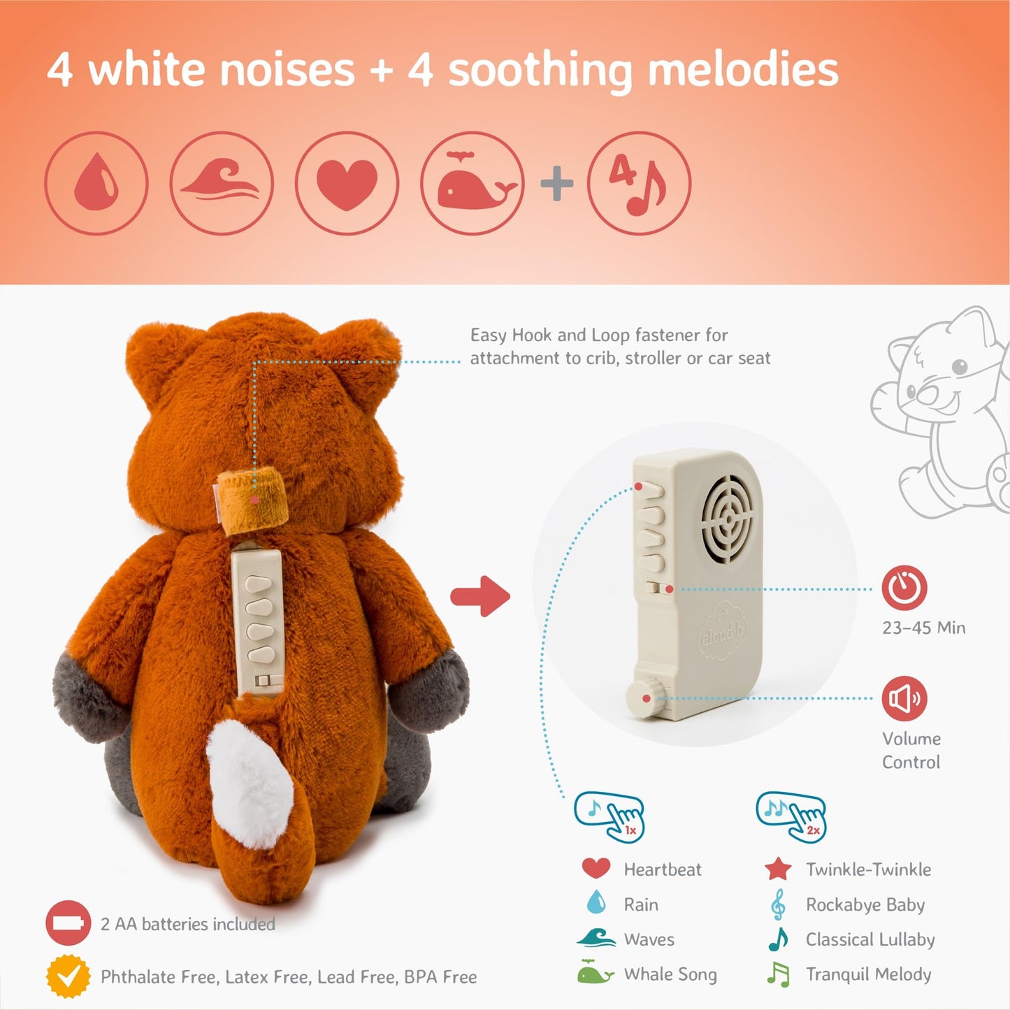 Cloud b Sound Machine with White Noise Soothing Sounds | Cuddly Stuffed Animal & Nomadic Nightlight | Record Parent Voice | Adjustable Settings & Auto-Shutoff | LoveLight™ Buddies - Drake The Dragon™