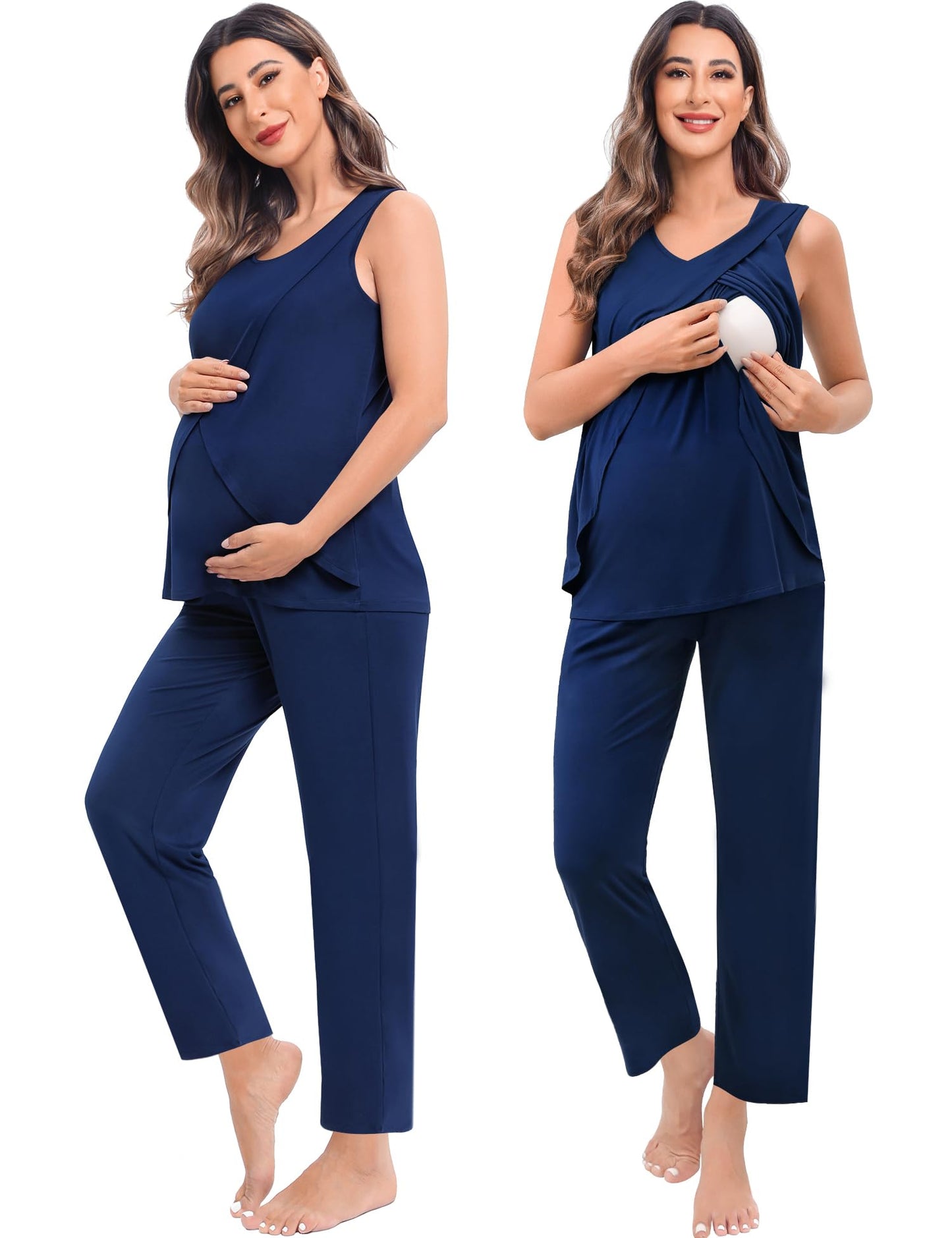 SWOMOG Maternity Nursing Robe Set 3 PCS Postpartum Breastfeeding Pajamas Hospital Pregnancy Pjs Double Layer Lounge Set