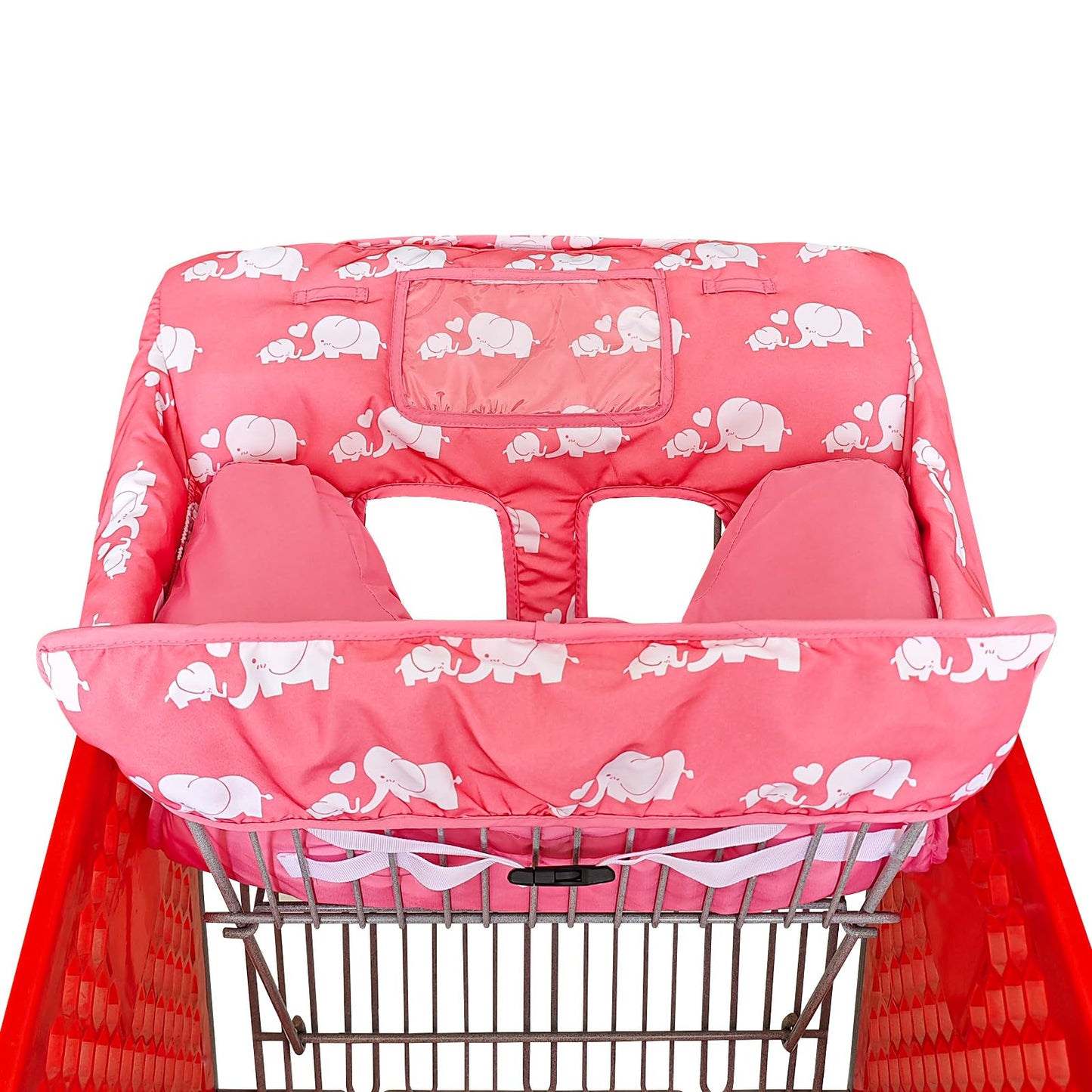 Soft Pillow Attached 2-in-1 Shopping Cart and High Chair Cover for Baby, Cotton Padded Cart Cover, Fold'n Roll Style, Portable with Carry Bag (Blue Elephant)