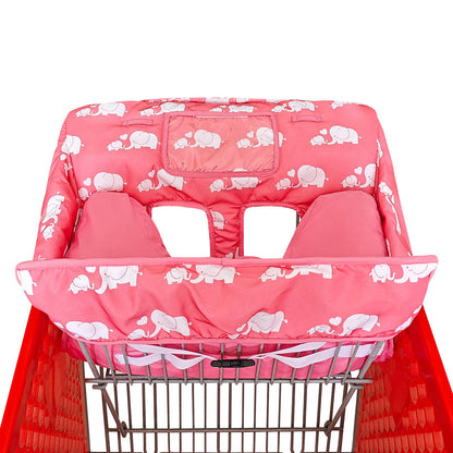 Soft Pillow Attached 2-in-1 Shopping Cart and High Chair Cover for Baby, Cotton Padded Cart Cover, Fold'n Roll Style, Portable with Carry Bag (Blue Elephant)