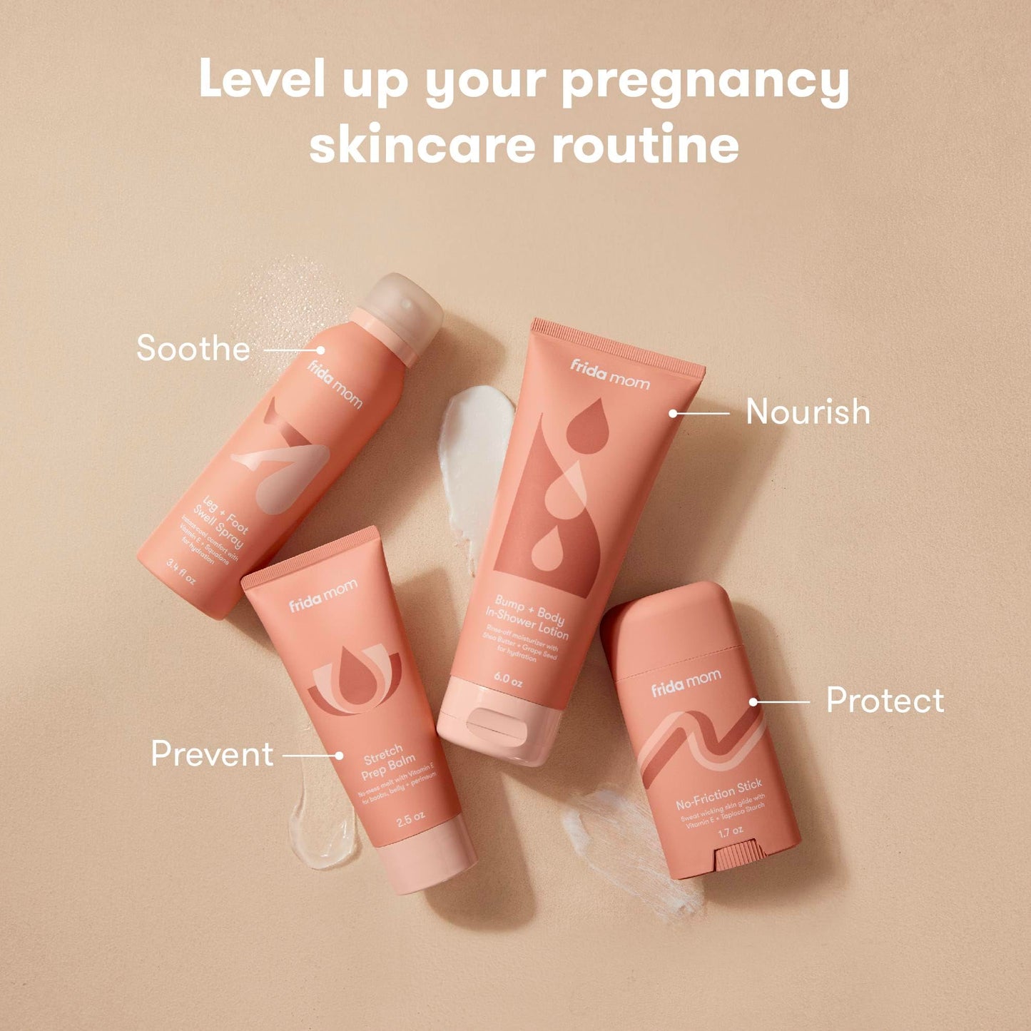 Frida Mom Pregnancy Skincare Set, Body Relief for Stretch Marks, Dry Skin, Swelling, & Chafing - 4pk Set