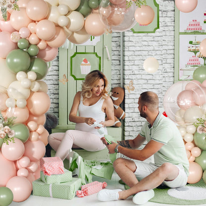 Pink and Sage Green Balloon Arch Kit 131 Pcs Dusty Pink Green Balloons Different Size for Wedding Birthday Baby Shower Gender Reveal Decorations