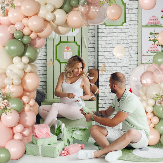 Pink and Sage Green Balloon Arch Kit 131 Pcs Dusty Pink Green Balloons Different Size for Wedding Birthday Baby Shower Gender Reveal Decorations