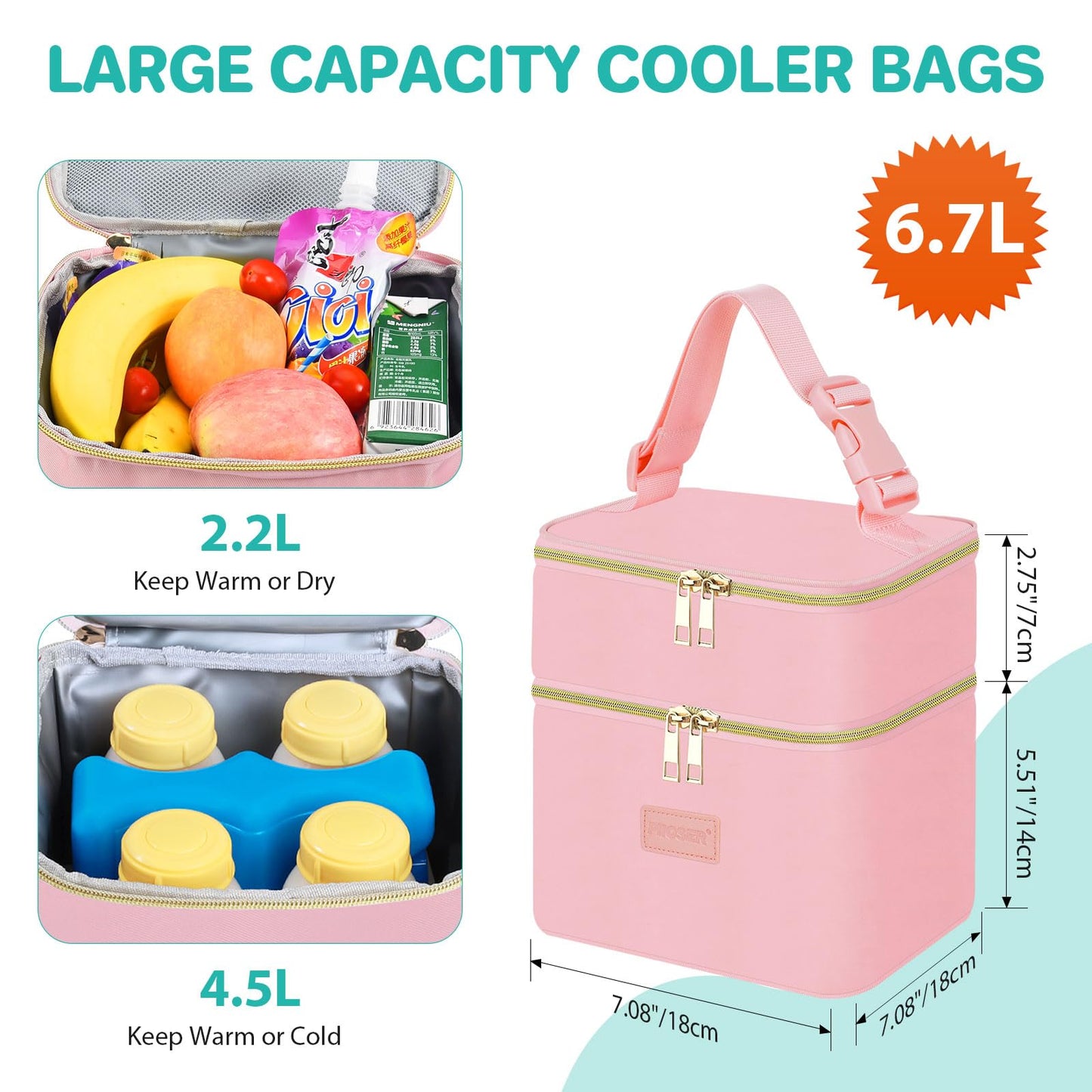 PIIOSER Baby Bottle Tote Bag with Ice Pack, Fits 4 Baby Bottles Up to 9 Ounce, Small Insulated Breastmilk Cooler Travel Bag with Shoulder Strap for Nursing & Working Mom Daycare (Cream-S)
