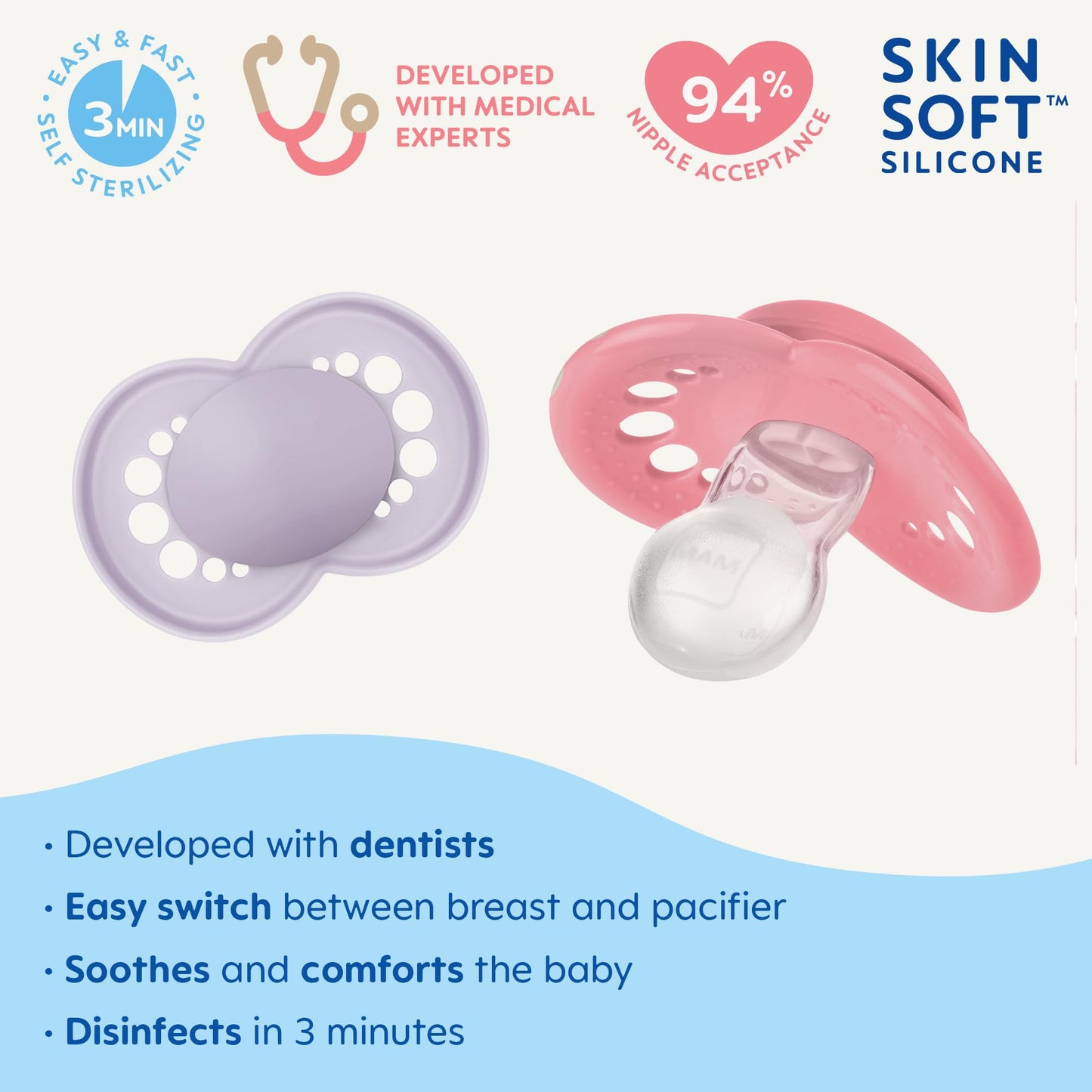 MAM Original Matte Baby Pacifiers, Binky for 6-16 Months, BPA-Free Silicone Nipple, Easy to Clean, Best for Breastfed Babies, Developed with Medical Experts, 2 Count Binkies with Sterilizer Case