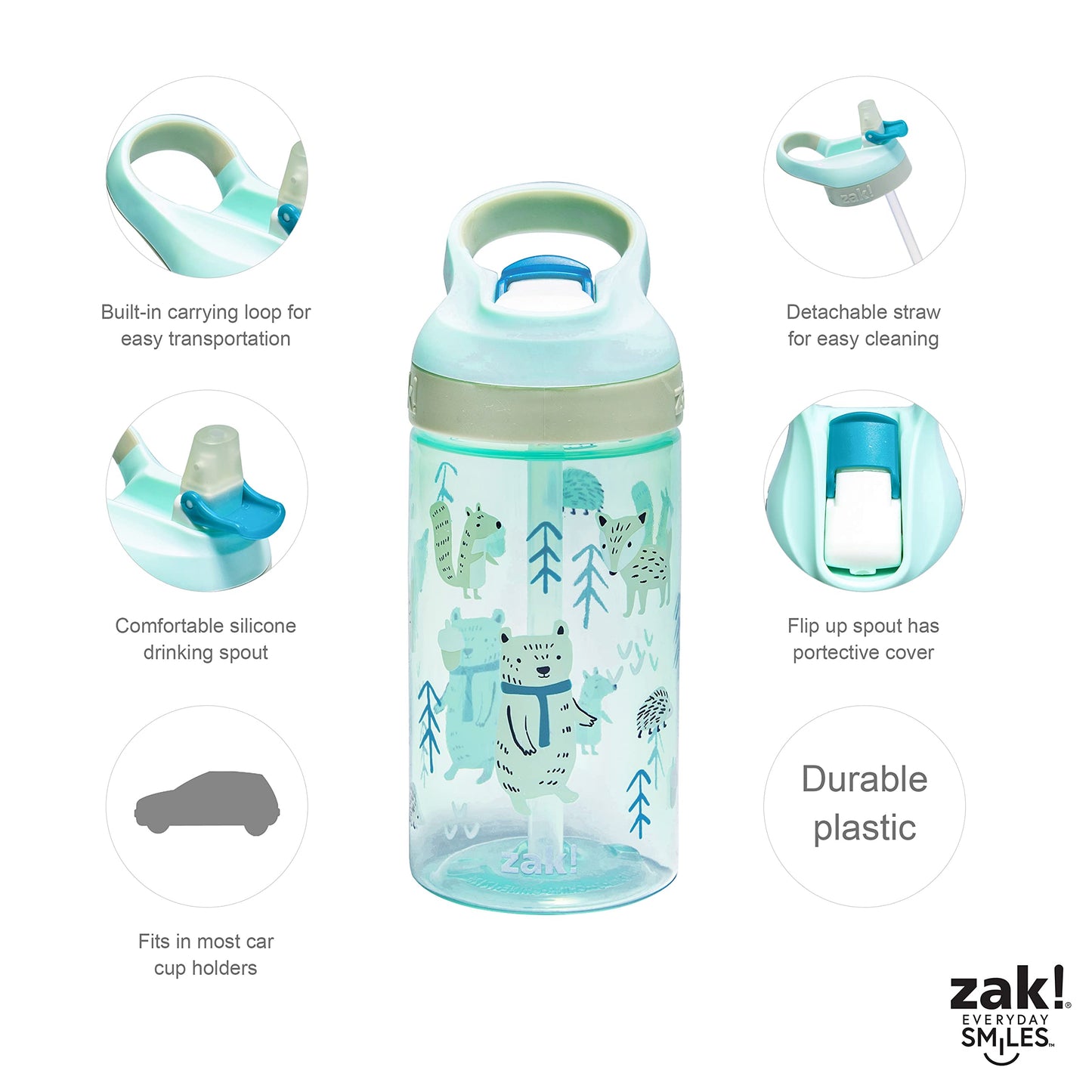 Zak Designs 5-Piece Dinnerware Set, Baby Shark - Durable Plastic & Stainless Steel - Includes Water Bottle, 8-Inch Plate, 6-Inch Bowl, Fork & Spoon - Suitable for Kids Ages 3+