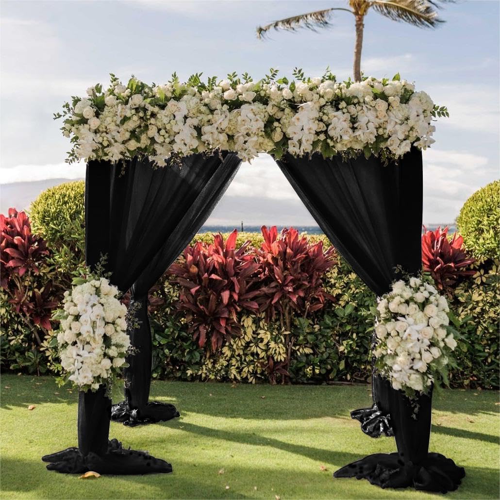 Wedding Arch Draping Fabric 2 Panels 30'' x 18FT Sage Green Sheer Chiffon Arch Drapery for Bridal Shower Backdrop Outdoor Party Church Ceremony