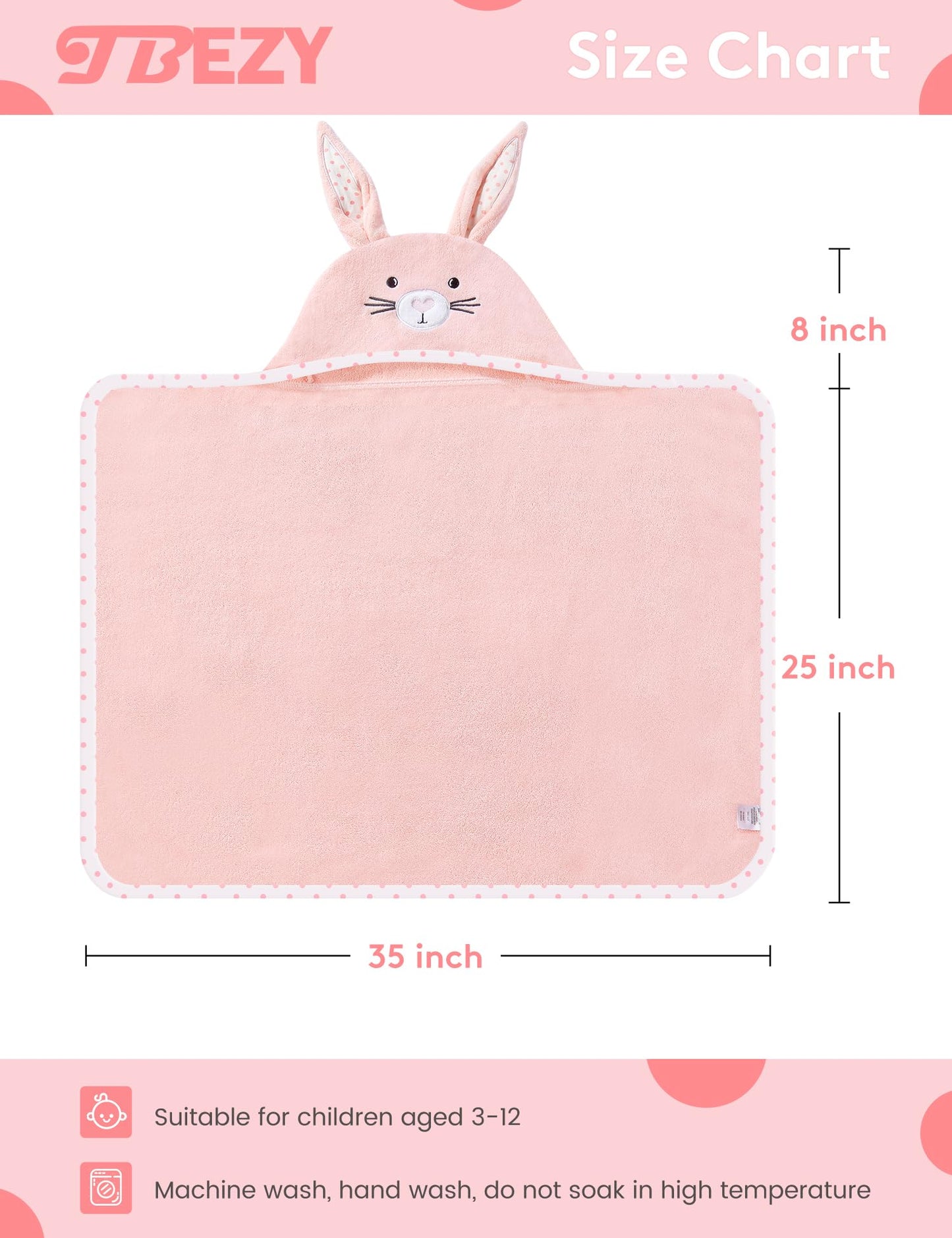Baby Hooded Towel with Unique Animal Design Ultra Soft Thick Cotton Bath Towel for Newborn (Bunny)