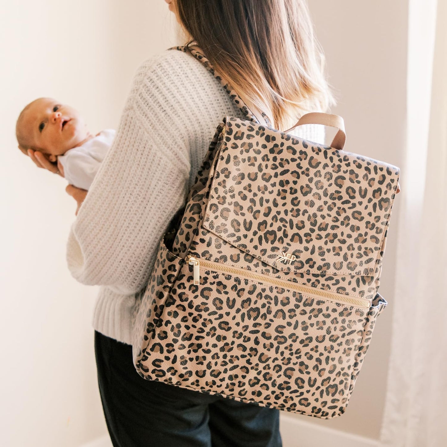 Freshly Picked Classic II Diaper Bag Backpack, Wipeable Vegan Leather With Changing Pad (Sage Green V2)