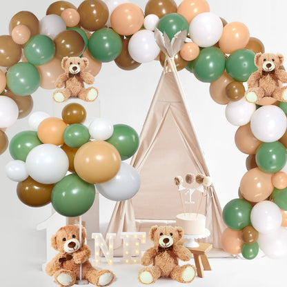 Meooeck 185 Pcs Bear Baby Shower Party Decorations Table Centerpieces 5 Pcs 13. 5'' Gender Reveal Bears 180 Balloons Kit Baby Shower Table Decor for Birthday Wedding(Green, Brown, Nude, White)