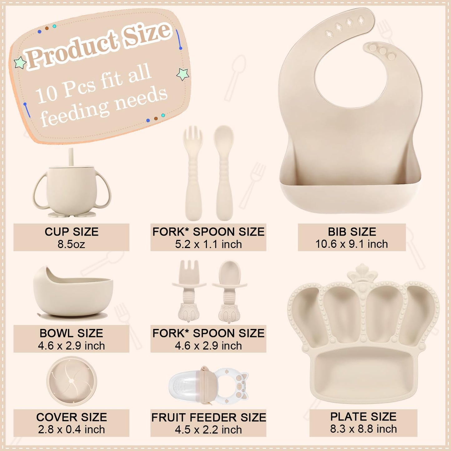 Silicone Baby Feeding Set 10 Pcs Baby Led Weaning Supplies Suction Bowl Divided Plate Baby Bibs Fruit Feeder Baby Spoons Forks Sippy Cup Toddler Utensil Sets Baby Essentials for Newborn Gift