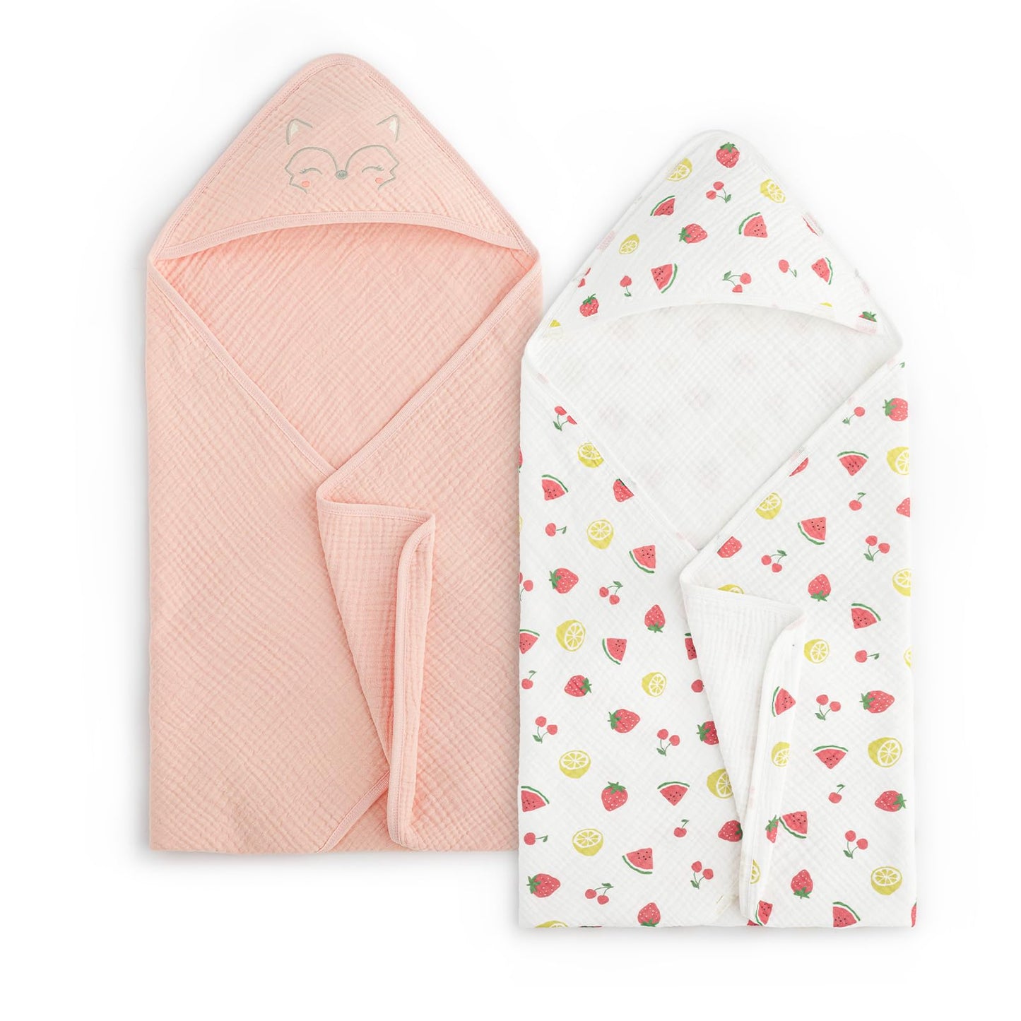 PHF 2 Pack Baby Hooded Towels, 100% Muslin Cotton Baby Bath Towel with Hood for Newborn, Infant, Toddler, Ultra Soft and Absorbent Baby Essentials Bath Towels for Girls, 32x32Inch, Floral