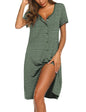 Ekouaer Women's Nightshirt Short Sleeve Button Down Nightgown V-Neck Sleepwear Pajama Dress