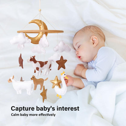 Farm Animals Baby Mobile, Mobile for Crib, Crib Mobile for Boys and Girls, Nursery Mobile for Bassinet, Pack and Play, Cows, Sheep, Golden Retriever, Goose, Moon