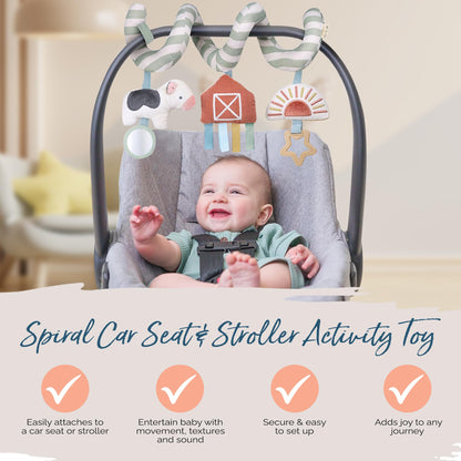 Itzy Ritzy Spiral Car Seat & Stroller Activity Toy - Stroller & Car Seat Toys for Ages 0 Months and Up - Hanging Toys Include Dangling Ring, Mirror and Textured Ribbons (Pastel Rainbow)