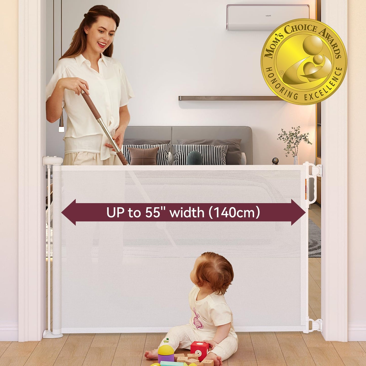 Momcozy Retractable Baby Gate, 33" Tall, Extends up to 55" Wide, Child Safety Baby Gates for Stairs, Doorways, Hallways, Indoor, Outdoor