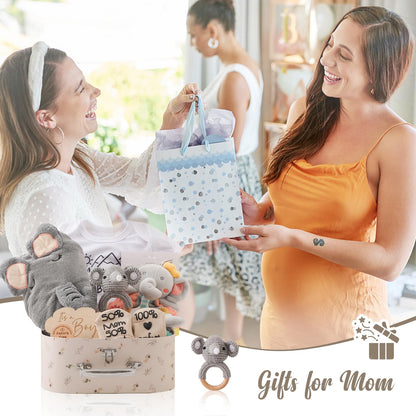 Bopoobo Baby Shower Gifts for Boys - New Born Gifts, Unique Essentials: Onesie, Blanket, Rattle, Lovey, Socks, Decision Coins, Milestone