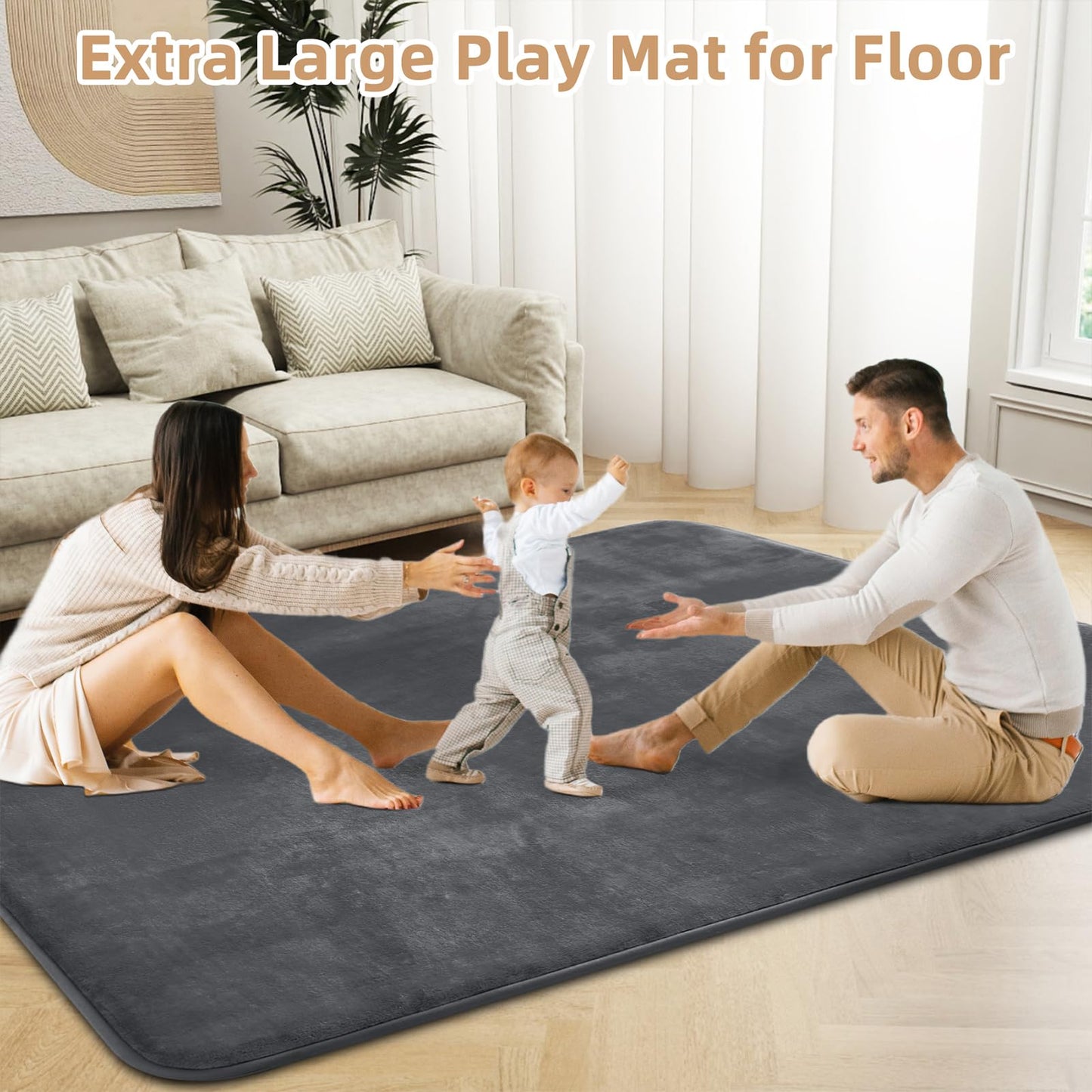 Thick Baby Play Mat for Floor,50 x 50 Playpen Mat,Tummy Time Foam Mat,Ultra Soft Support & Plush Feel,Easy Care with Non-Slip Cushioned for Infant,Kids and Toddler Crawling,Beige