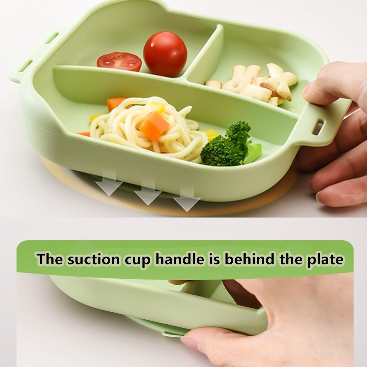 Silicone Tableware for Baby, Silicone Divided Suction Plate for Babies with Built-in Suction Cups, Baby Spoons, Babies Attachable Tethers, Divided Design for Picky Eaters, Baby Led Weaning Supplies