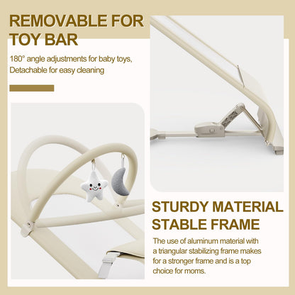 3-in-1 Portable Baby Bouncer & Rocker Chair for Newborn to Toddler - 4 Adjustable Recline Positions, Breathable Cotton Fabric, Natural Vibration, Supports Up to 33 lbs (Oatmeal Khaki)