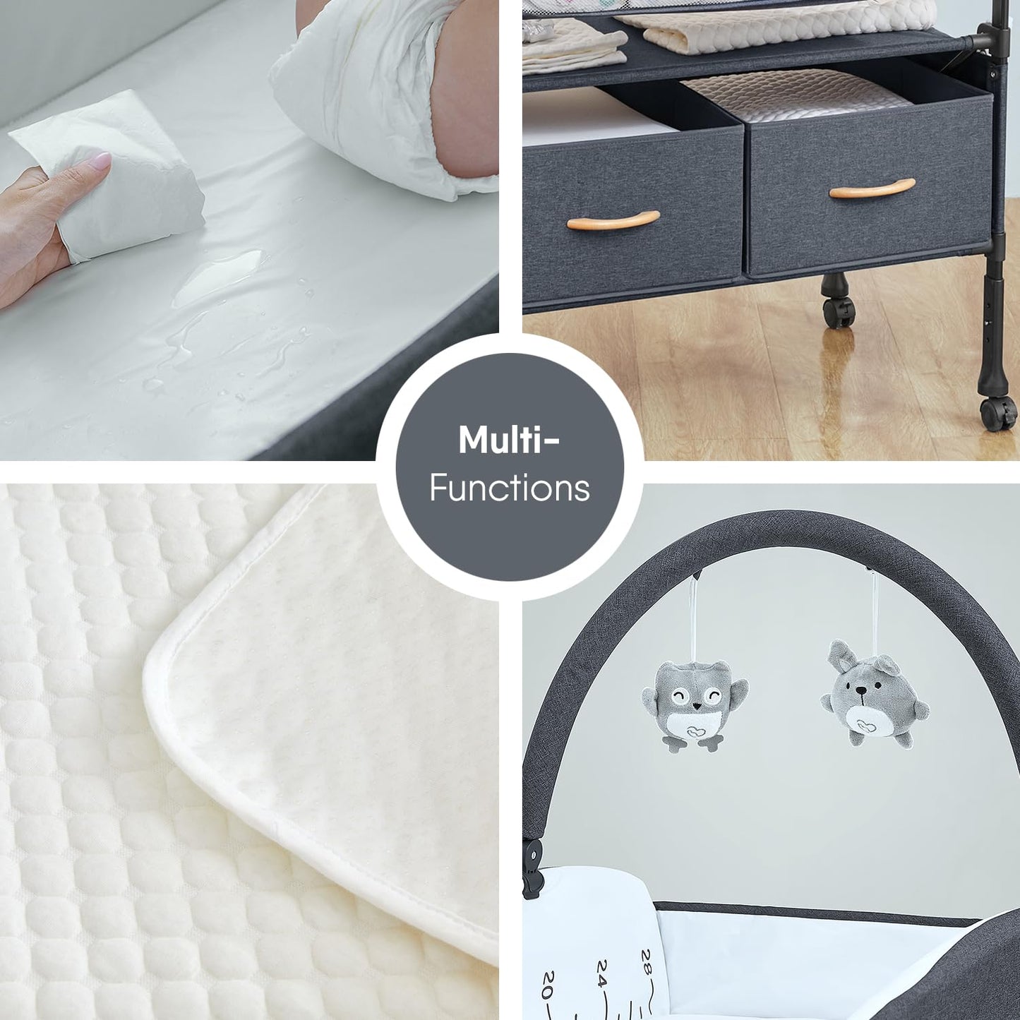 BabyBond Portable Baby Changing Table with 2 Storage Baskets, Foldable Changing Table Dresser Waterproof Diaper Changing Table Height Adjustable Changing Station for Infant and Newborn(Beige)
