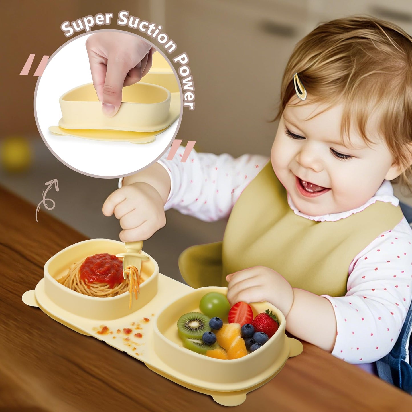 Silicone Foldable Novelty Dinner Plates,Baby Plates Travel Essential with Forks and Spoons,Microwave & Dishwasher SafeWatermelon