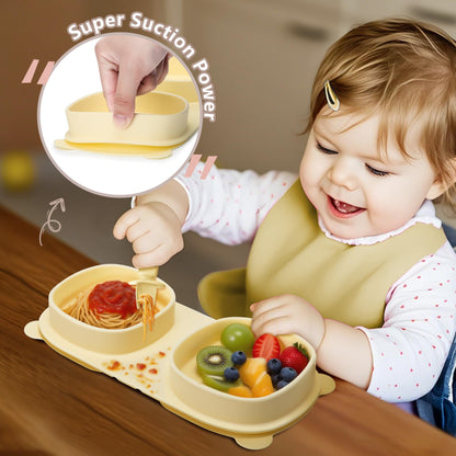 Silicone Foldable Novelty Dinner Plates,Baby Plates Travel Essential with Forks and Spoons,Microwave & Dishwasher SafeWatermelon
